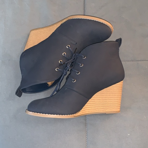 Nautica Shoes - Nautica Black Ankle Boots with Tan Wedge